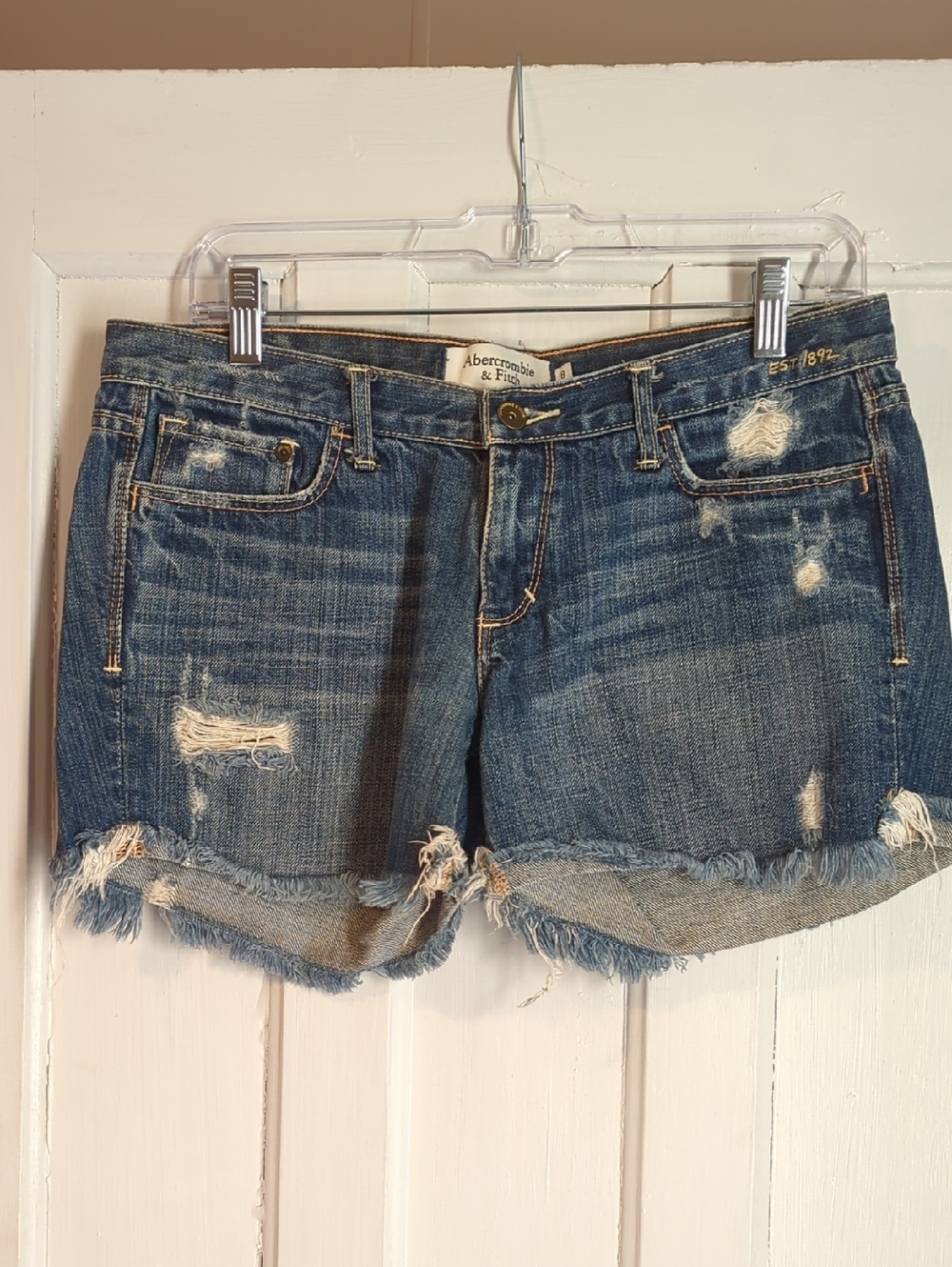 Abercrombie & Fitch Distressed Dark Blue Denim Cutoff Shorts